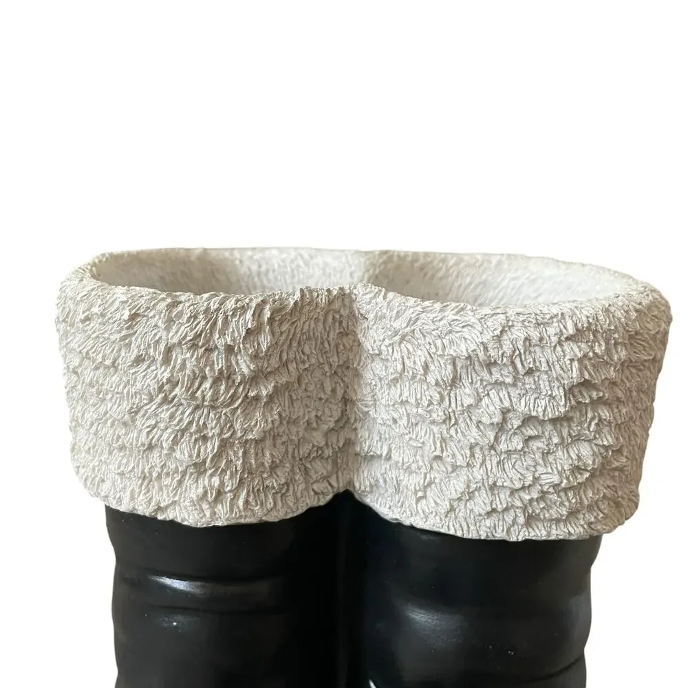 Santa Boots MERRY CHRISTMAS Container Planter Holiday Black Gold White Holiday